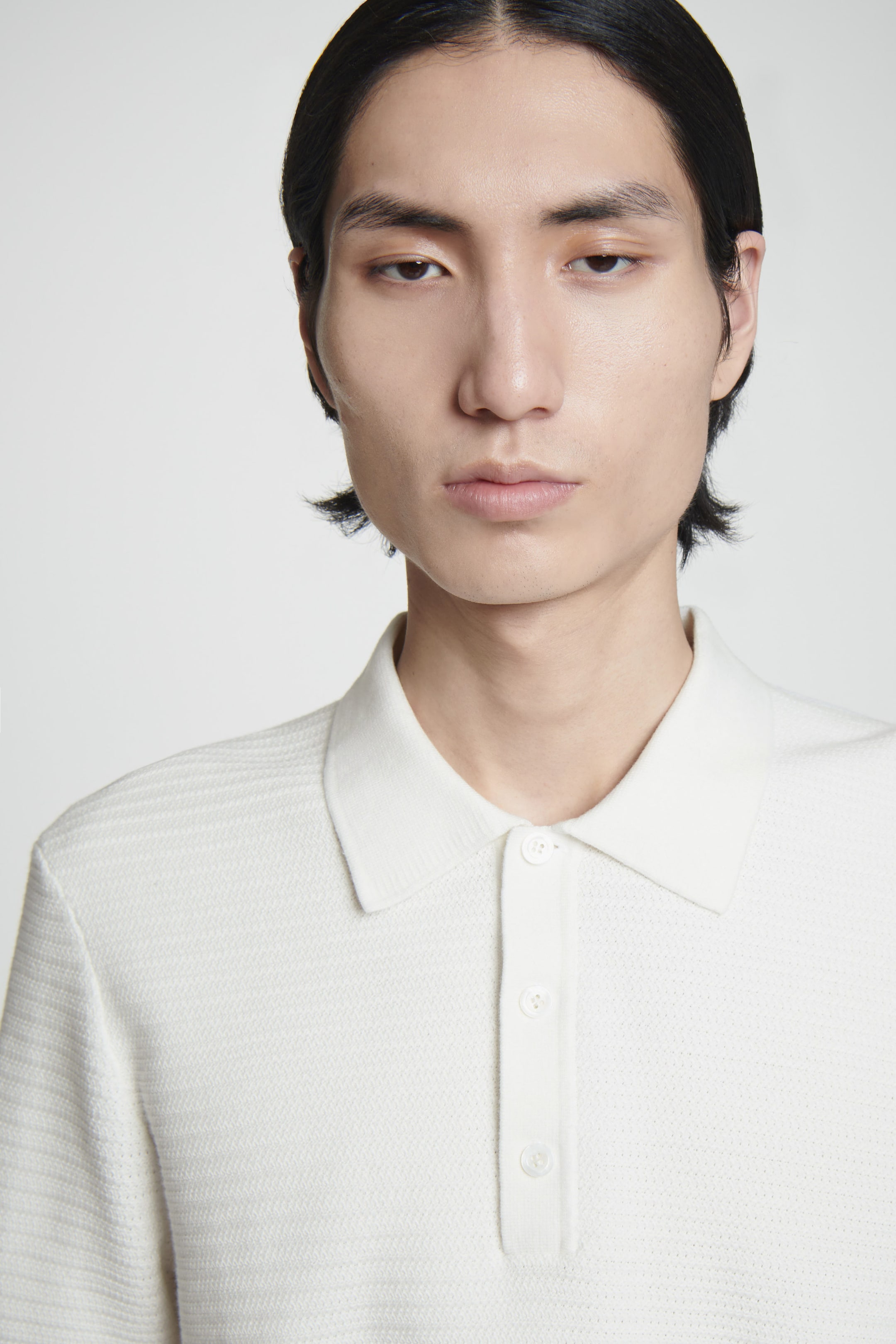 TEXTURED KNITTED COTTON POLO SHIRT