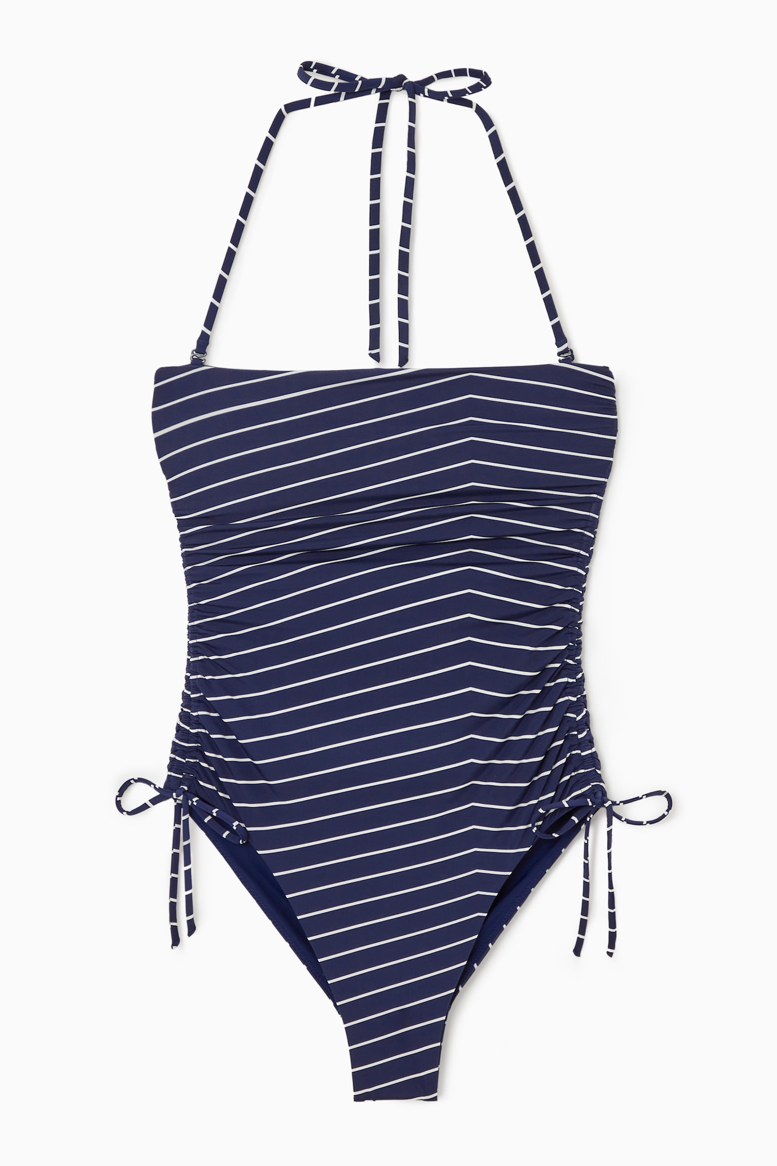 RUCHED BANDEAU SWIMSUIT - NAVY / STRIPED/BLACK