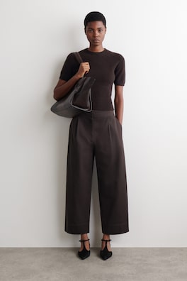 CROPPED COTTON BALLOON TROUSERS — DARK BROWN 1