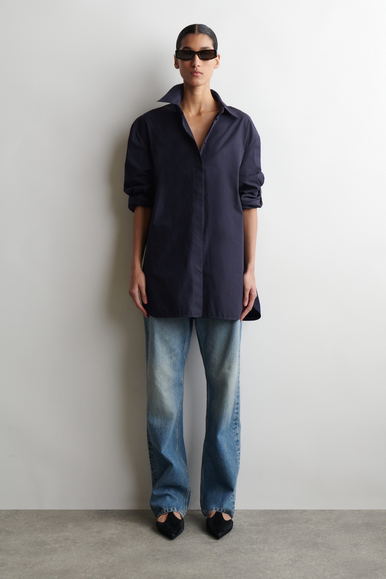 TAILORED COTTON SHIRT — NAVY