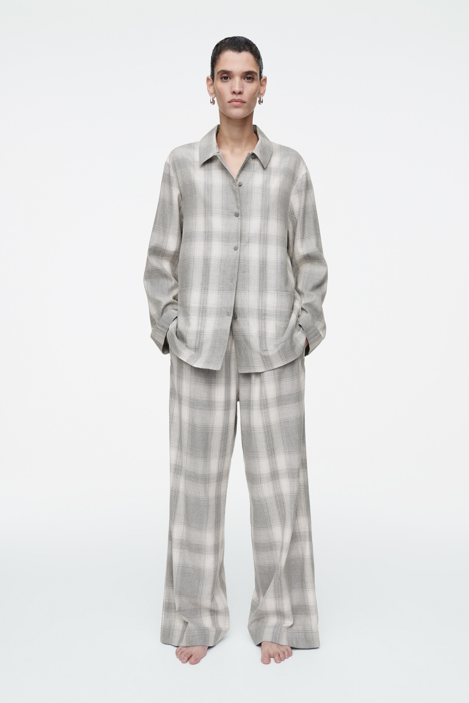 CHECKED FLANNEL PYJAMA TROUSERS - GREY / CHECKED
