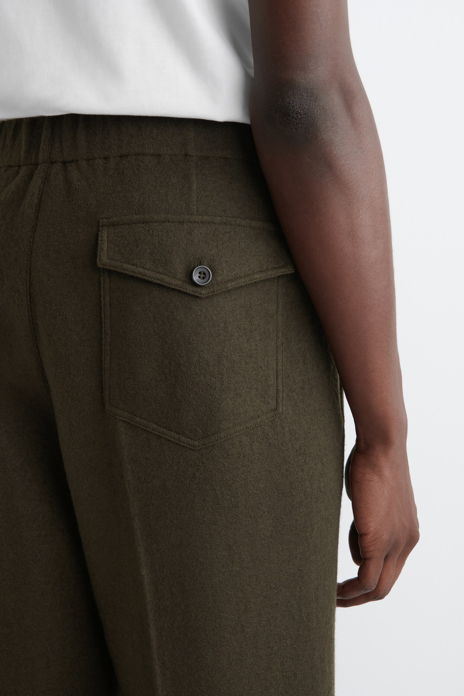 ELASTICATED BOILED-WOOL TROUSERS - DARK KHAKI/DARK BROWN/BLACK - 3