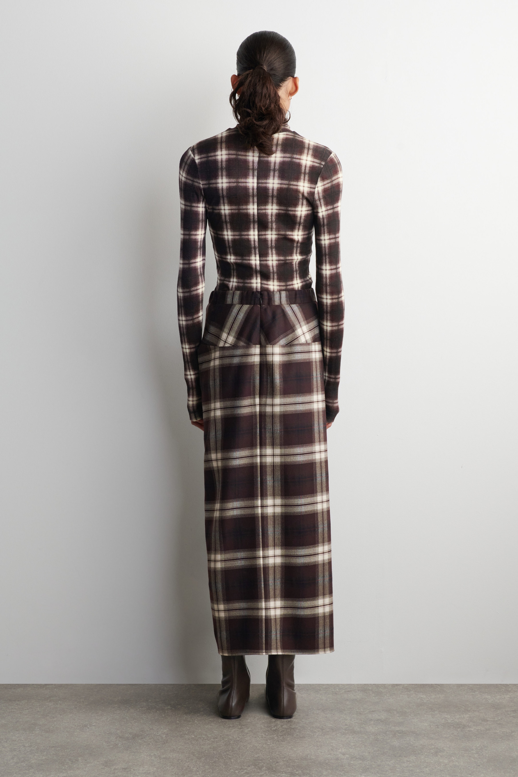 DRAPED CHECKED MIDI SKIRT