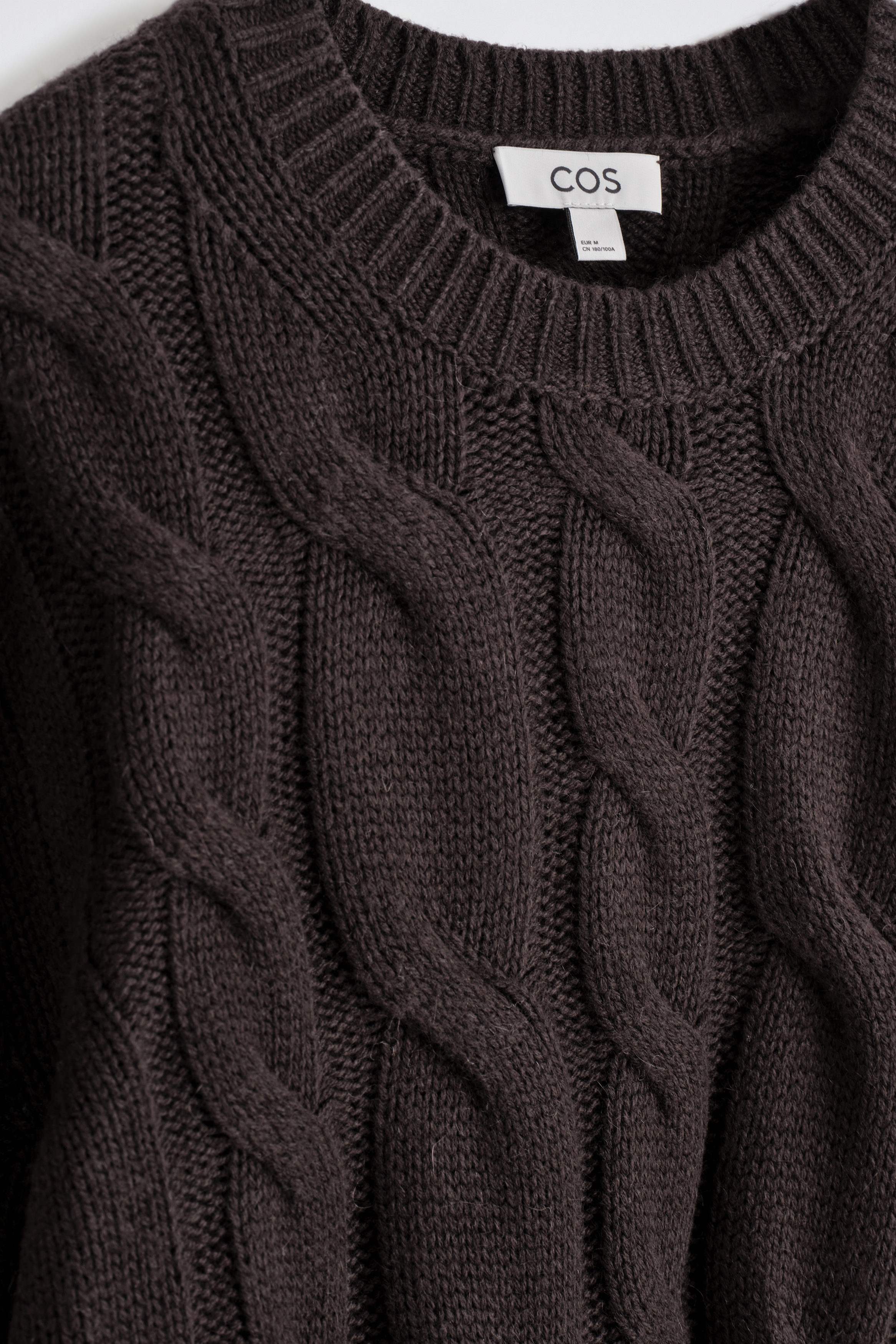 CABLE-KNIT WOOL CREW-NECK SWEATER - DARK BROWN | COS US