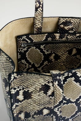 TOWNHOUSE SHOPPER BAG - LEATHER — BEIGE / SNAKESKIN EFFECT 3