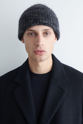 SPACE-DYED BRUSHED WOOL-BLEND BEANIE — NAVY 1