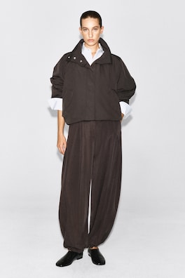 NYLON mock-NECK JACKET — BROWN 1