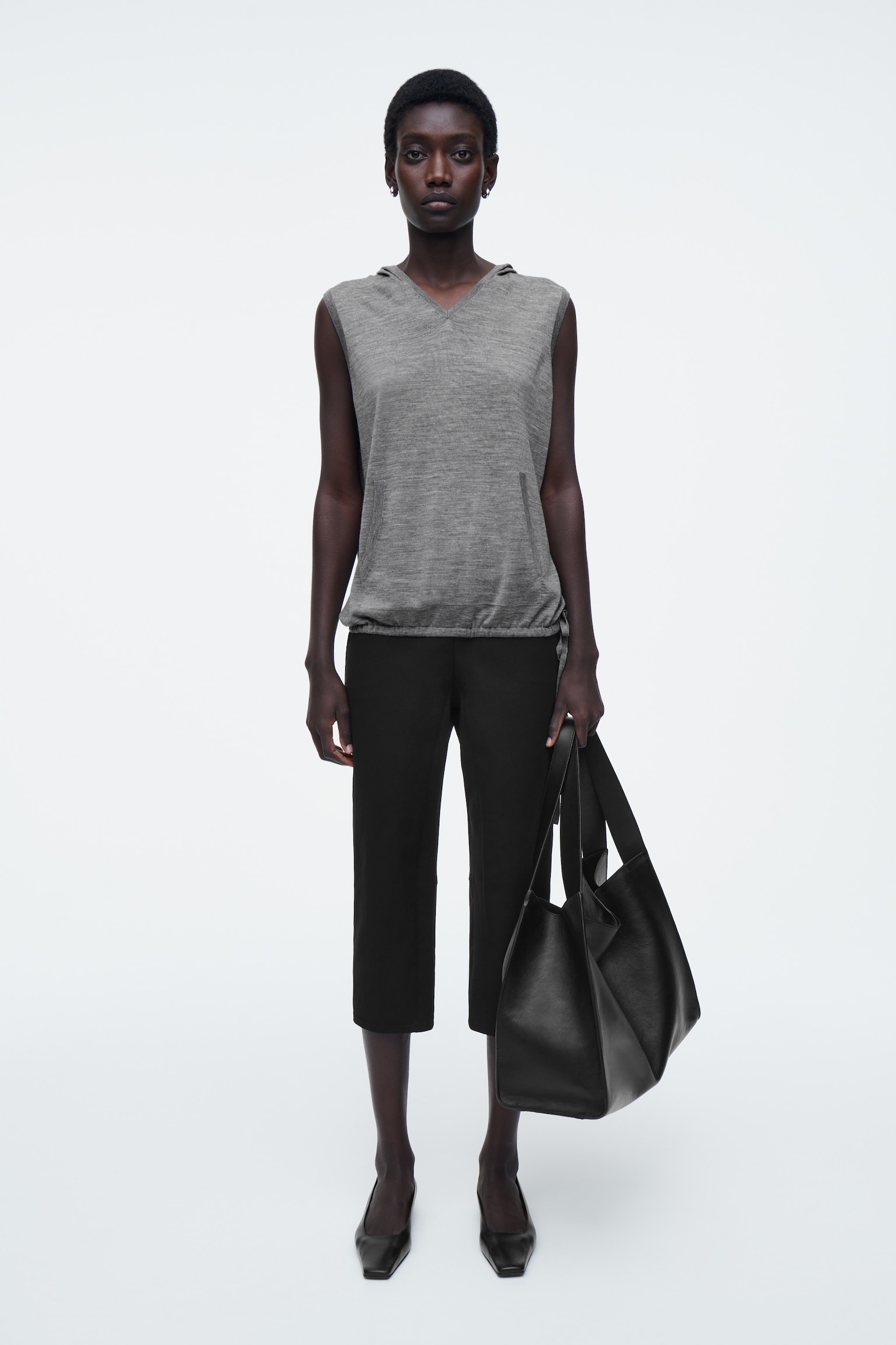 MERINO WOOL SLEEVELESS HOODIE - GREY MÉLANGE - 8