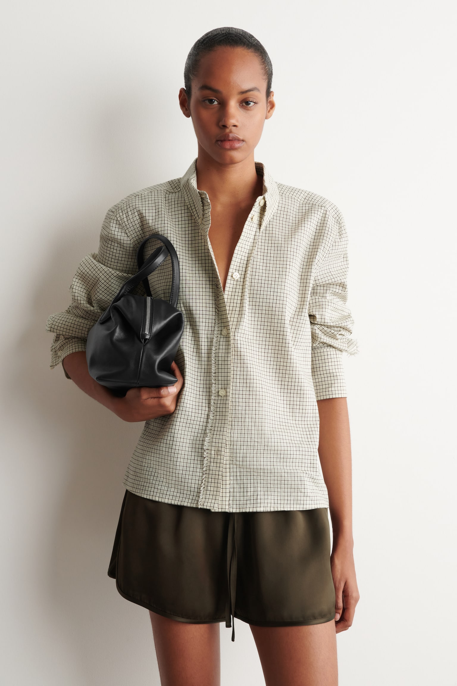 CAMISA CUADROS LINO Y ALGODÓN CON FLECOS - BEIGE/CUADROS - 1