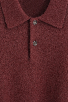 BRUSHED-WOOL POLO SHIRT — DARK-RED MÉLANGE 6