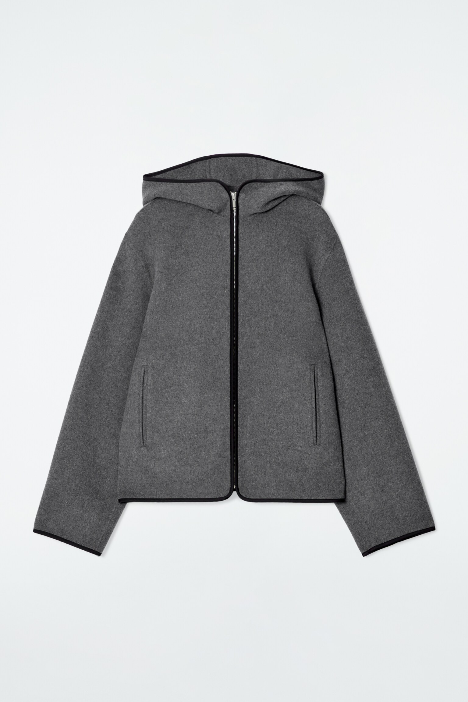 CHAQUETA DE LANA CON CAPUCHA DE DOBLE FAZ - GRIS/BEIGE CLARO - 2