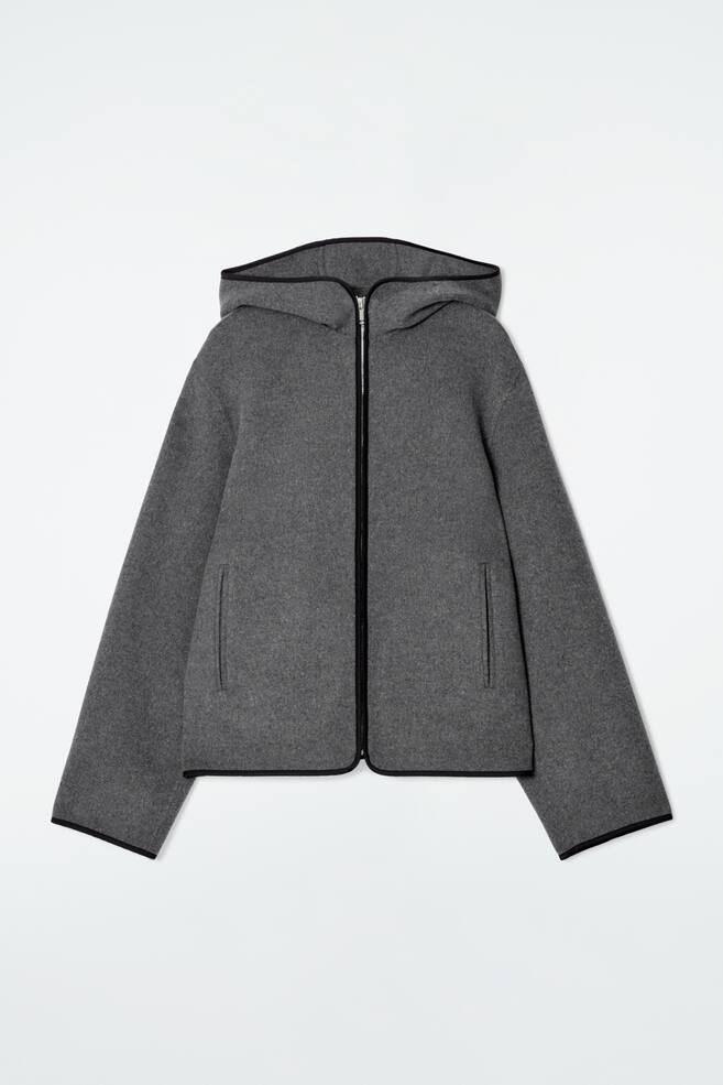 HOODED DOUBLE-FACED WOOL JACKET - GREY - 1