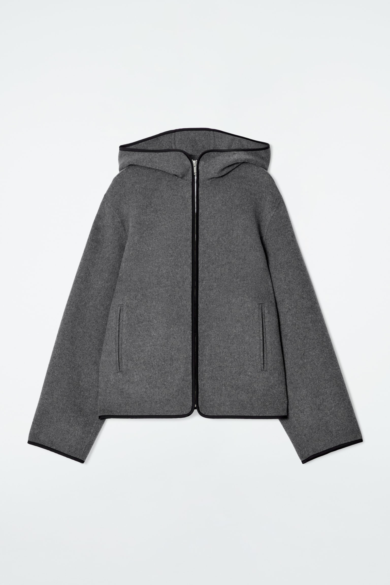 CHAQUETA DE LANA CON CAPUCHA DE DOBLE FAZ - GRIS/BEIGE CLARO - 2