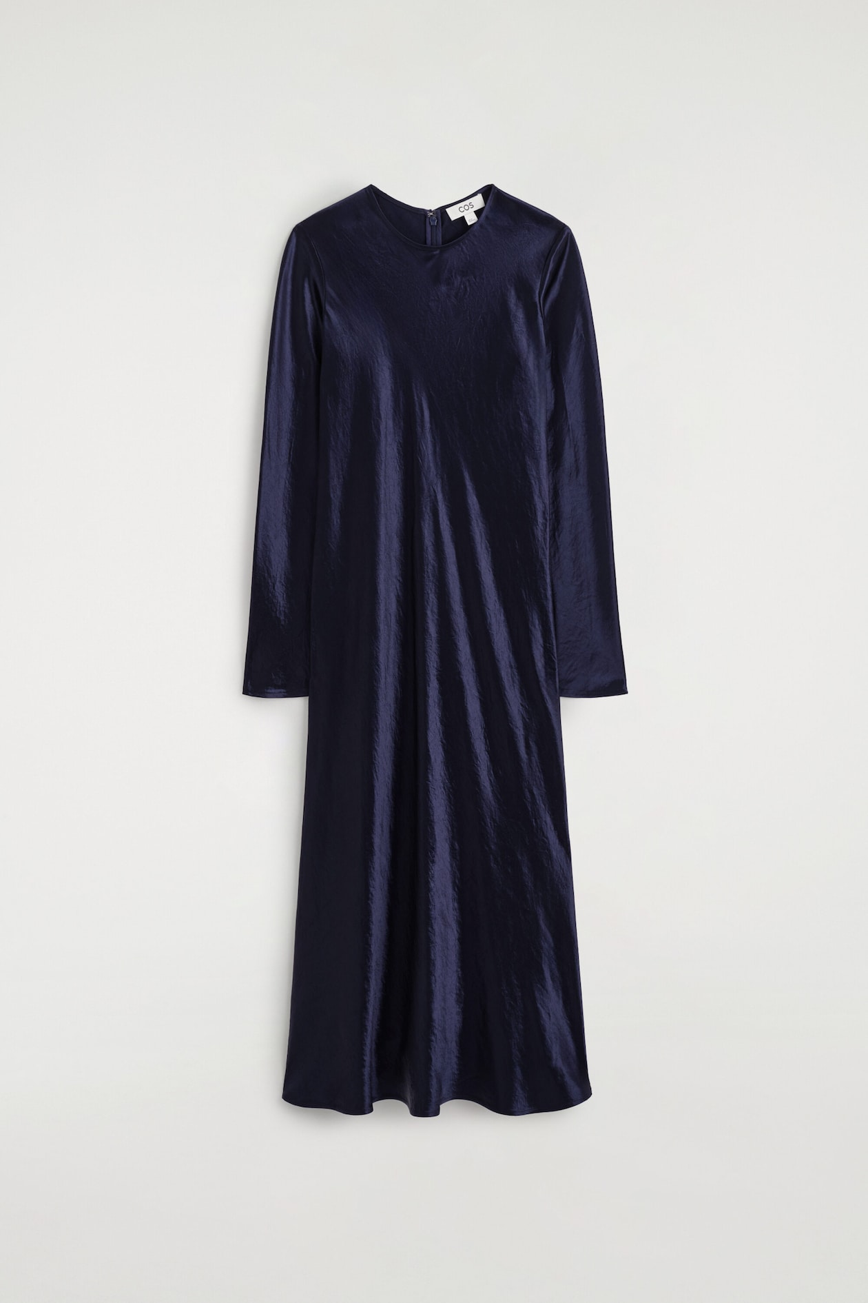 SATIN LONG-SLEEVED MAXI DRESS — MIDNIGHT BLUE