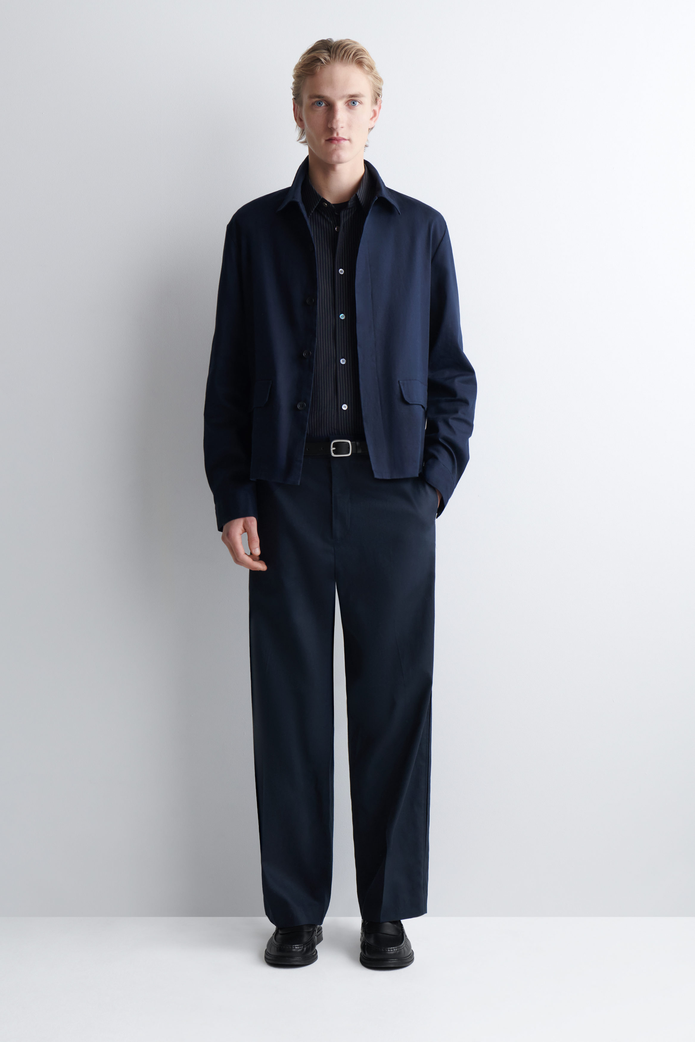 COTTON-LINEN RELAXED-FIT STRAIGHT-LEG PANTS - NAVY | COS AU