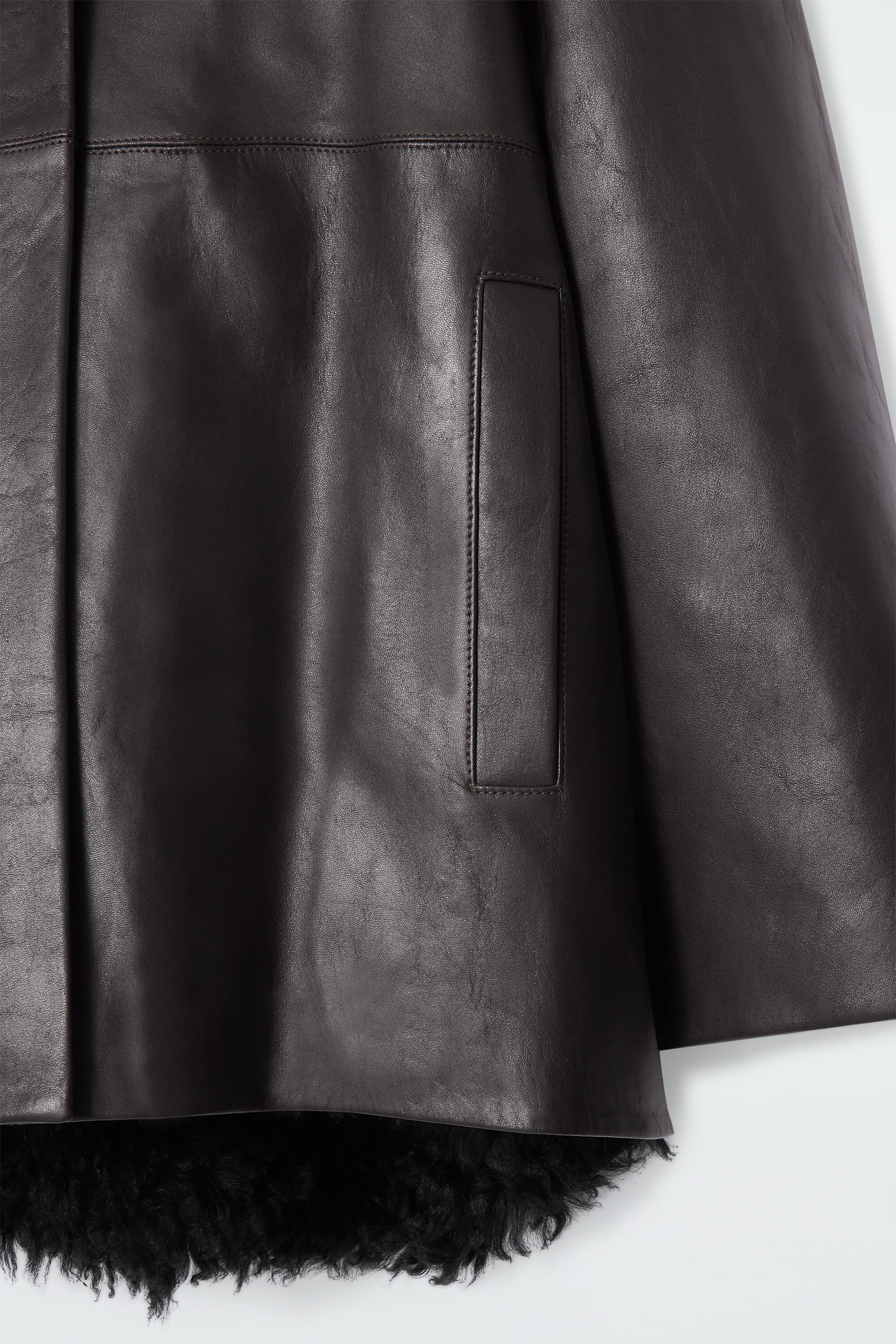 SHEARLING-LINED NAPPA HOODED JACKET - DARK BROWN | COS US