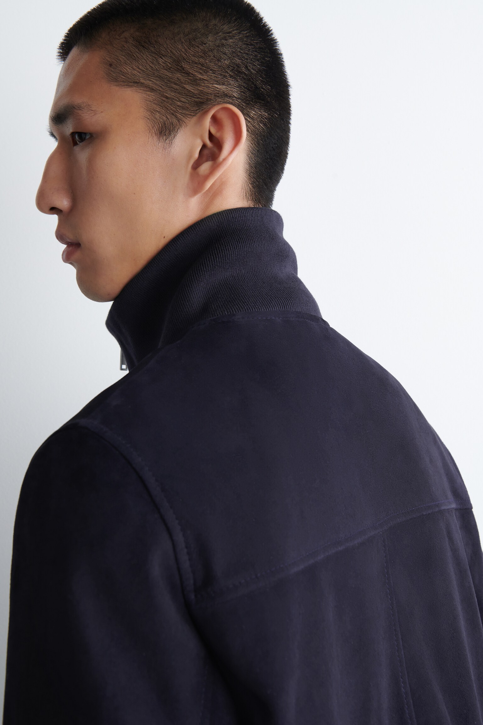 BLOUSON AVIATEUR EN DAIM - BLEU MARINE - 6