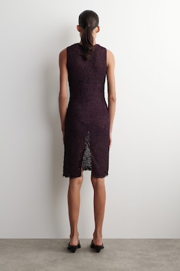 CROCHET-KNIT TAPE-YARN MIDI DRESS — BORDEAUX 5