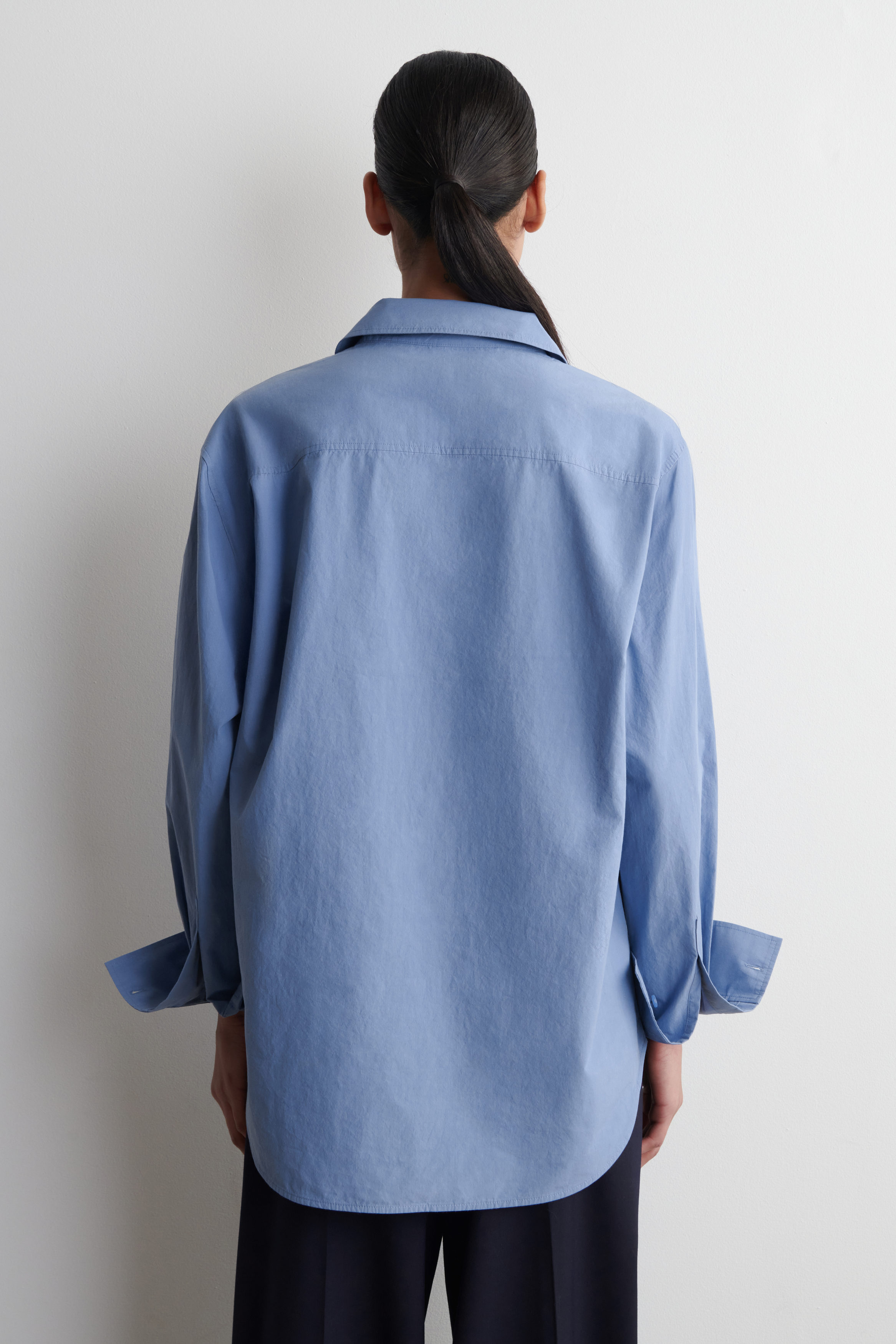 OPEN-COLLAR COTTON-POPLIN SHIRT - BLUE | COS US