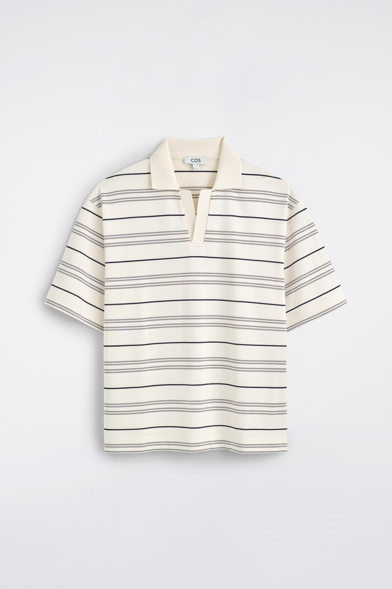 Striped Open-Collar Polo Shirt