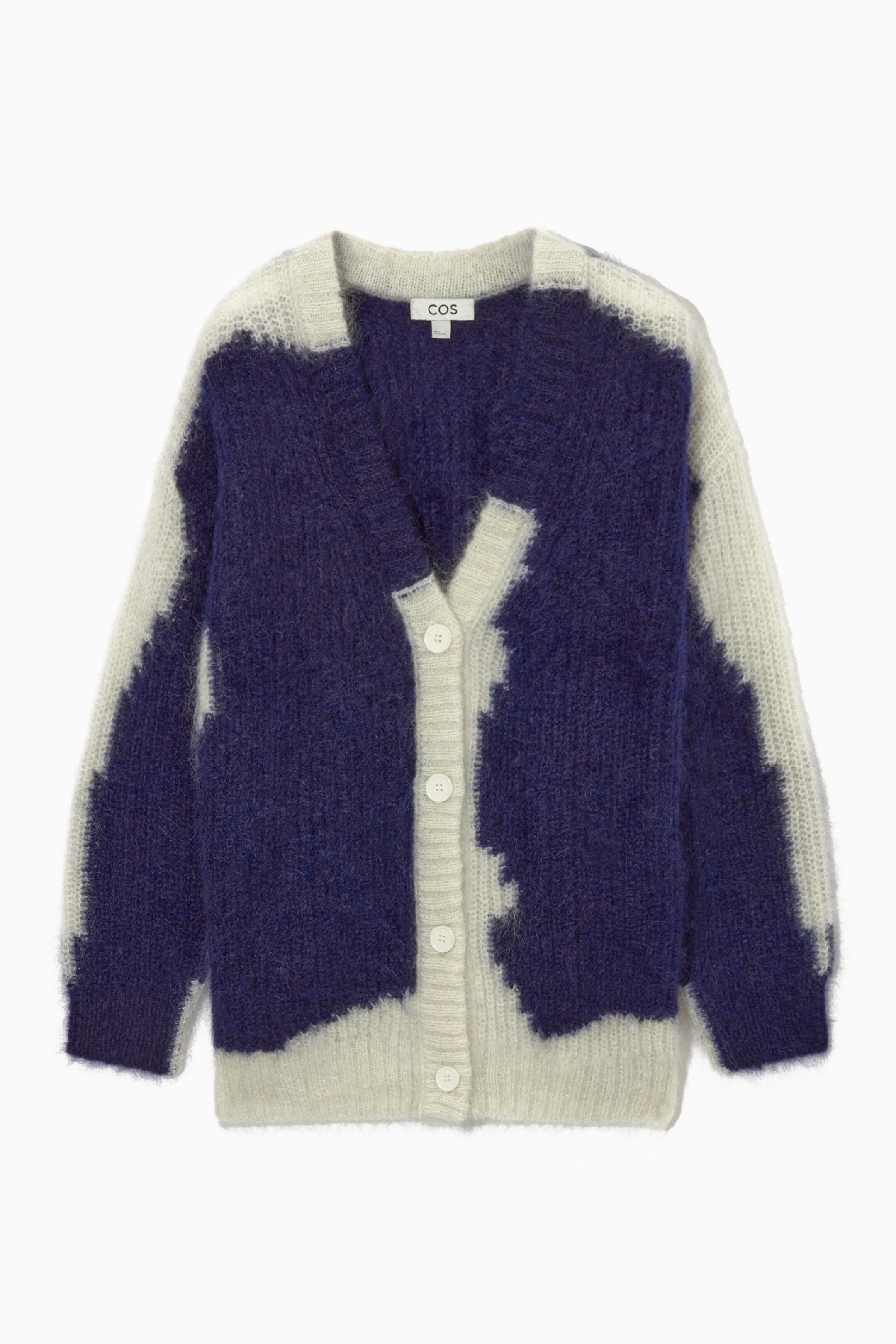 Se større billede: MOHAIR OVERSIZED V-NECK CARDIGAN - NAVY / CREAM - DAME | H&M DK 1