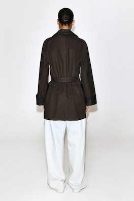 LEATHER-TRIMMED COTTON FIELD COAT — BROWN 6