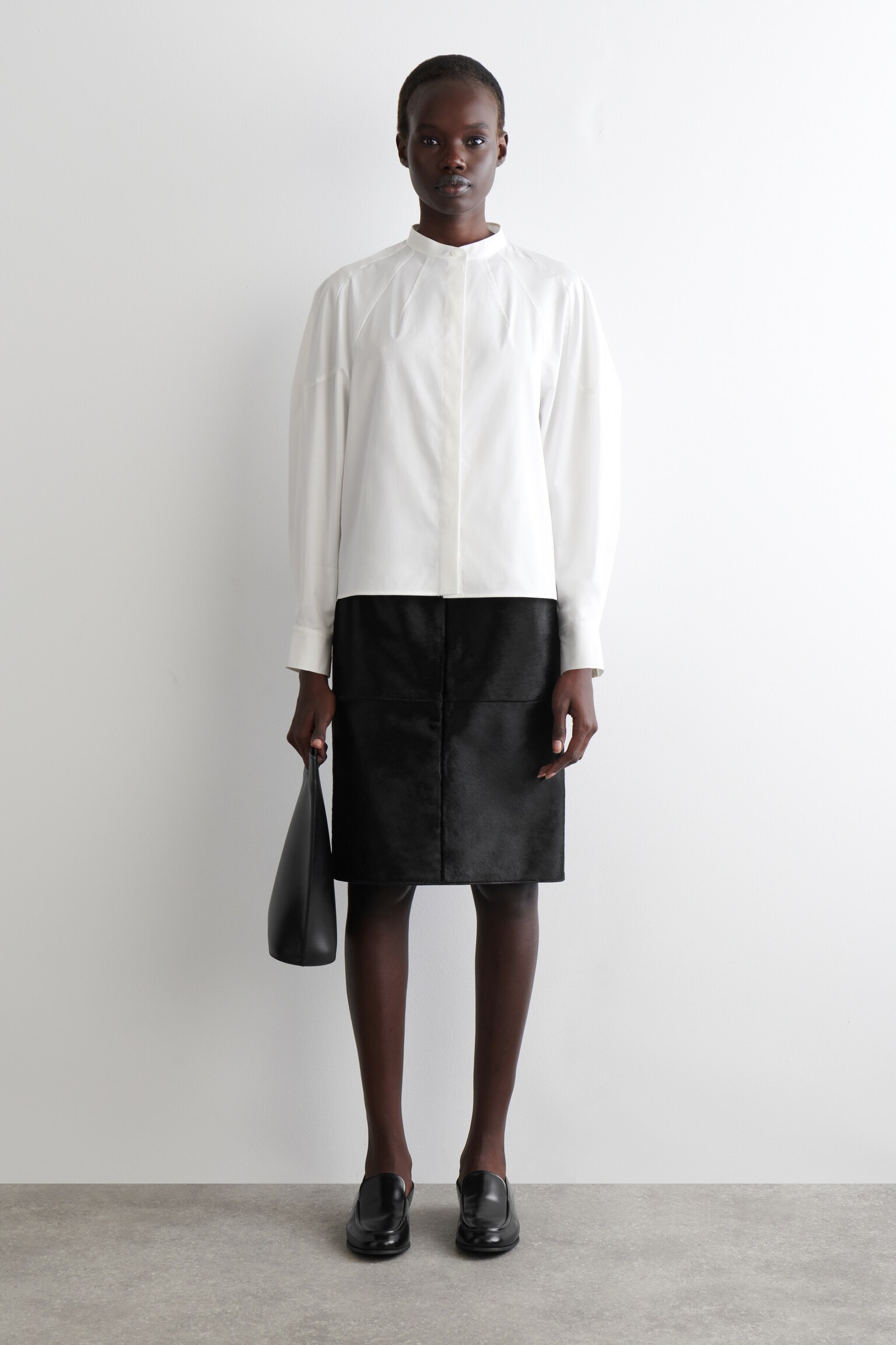 CHEMISE SANS COL EN COTON - BLANC/BLEU MARINE - 6