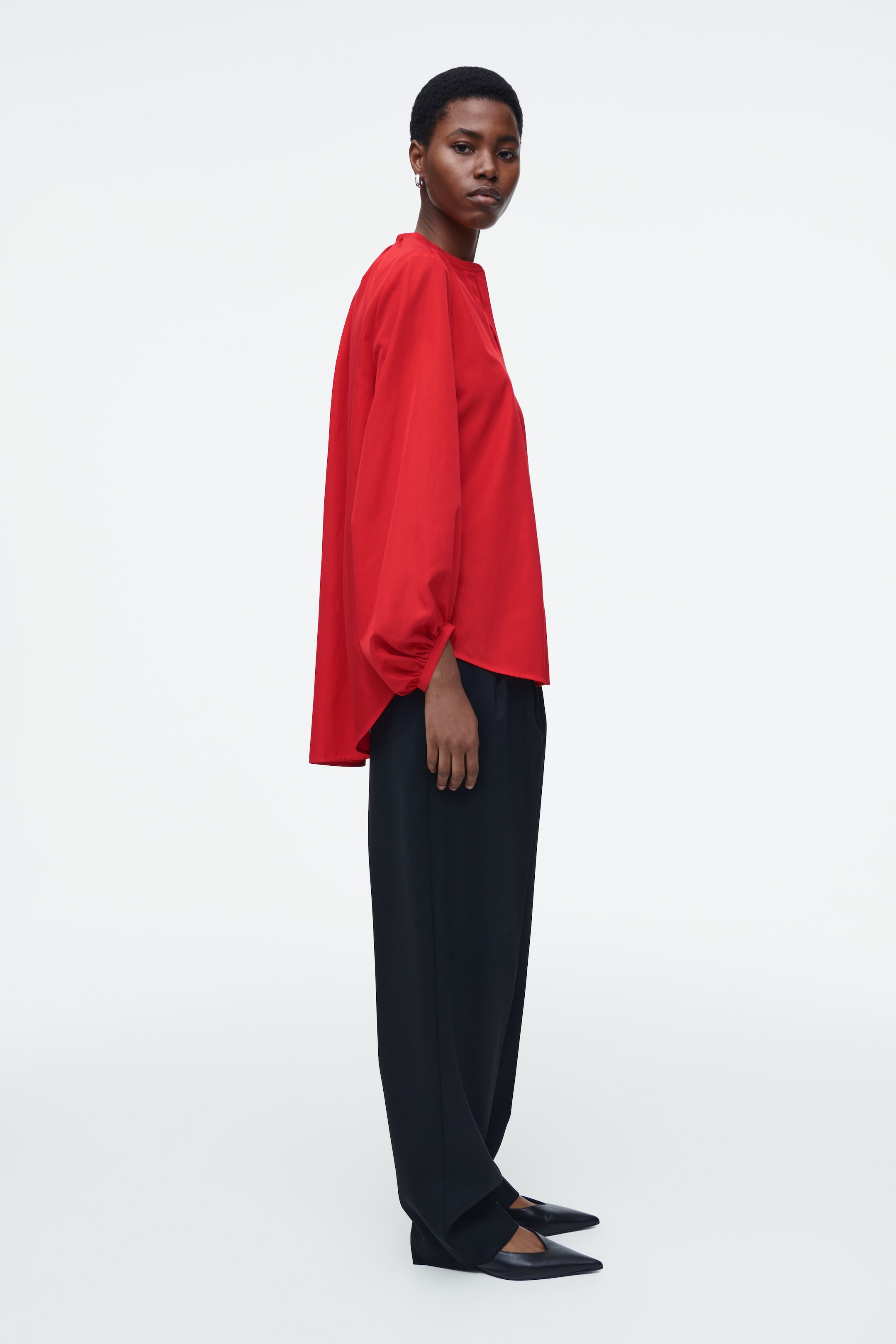 View larger image: BALLOON-SLEEVE SILK BLOUSE - RED - Ladies | H&M GB 3