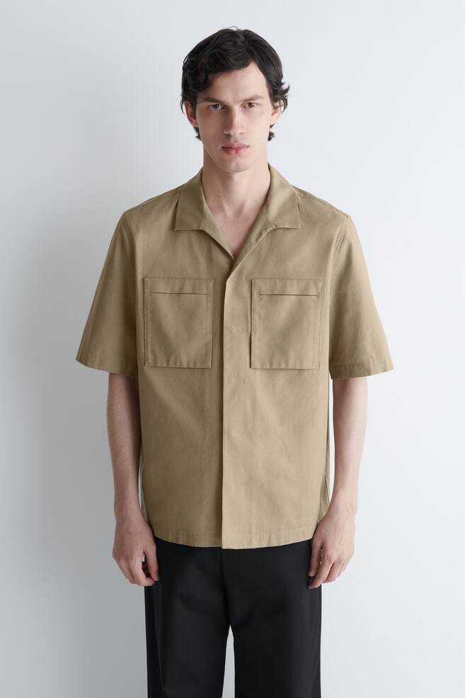 TEXTURED-COTTON UTILITY SHIRT - BEIGE - 1