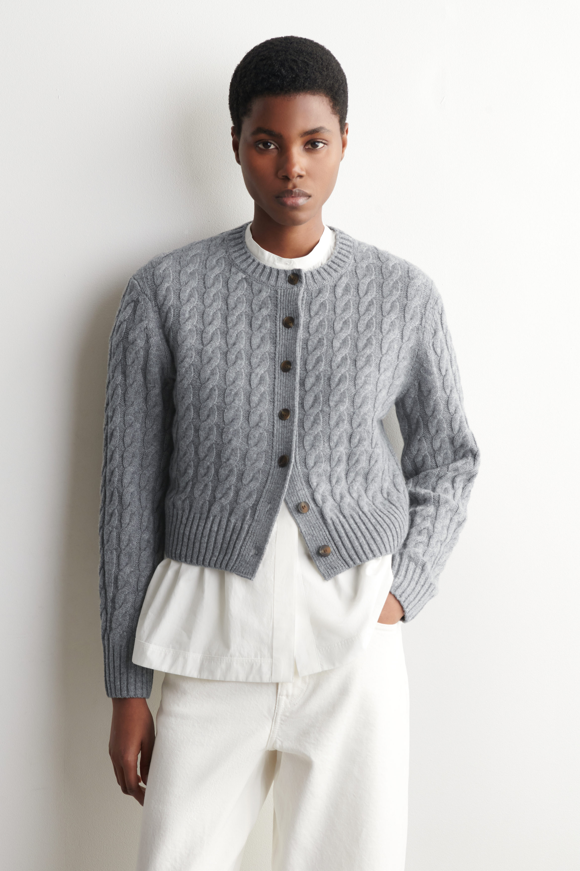 CABLE-KNIT MERINO WOOL CARDIGAN - GRAY | COS US