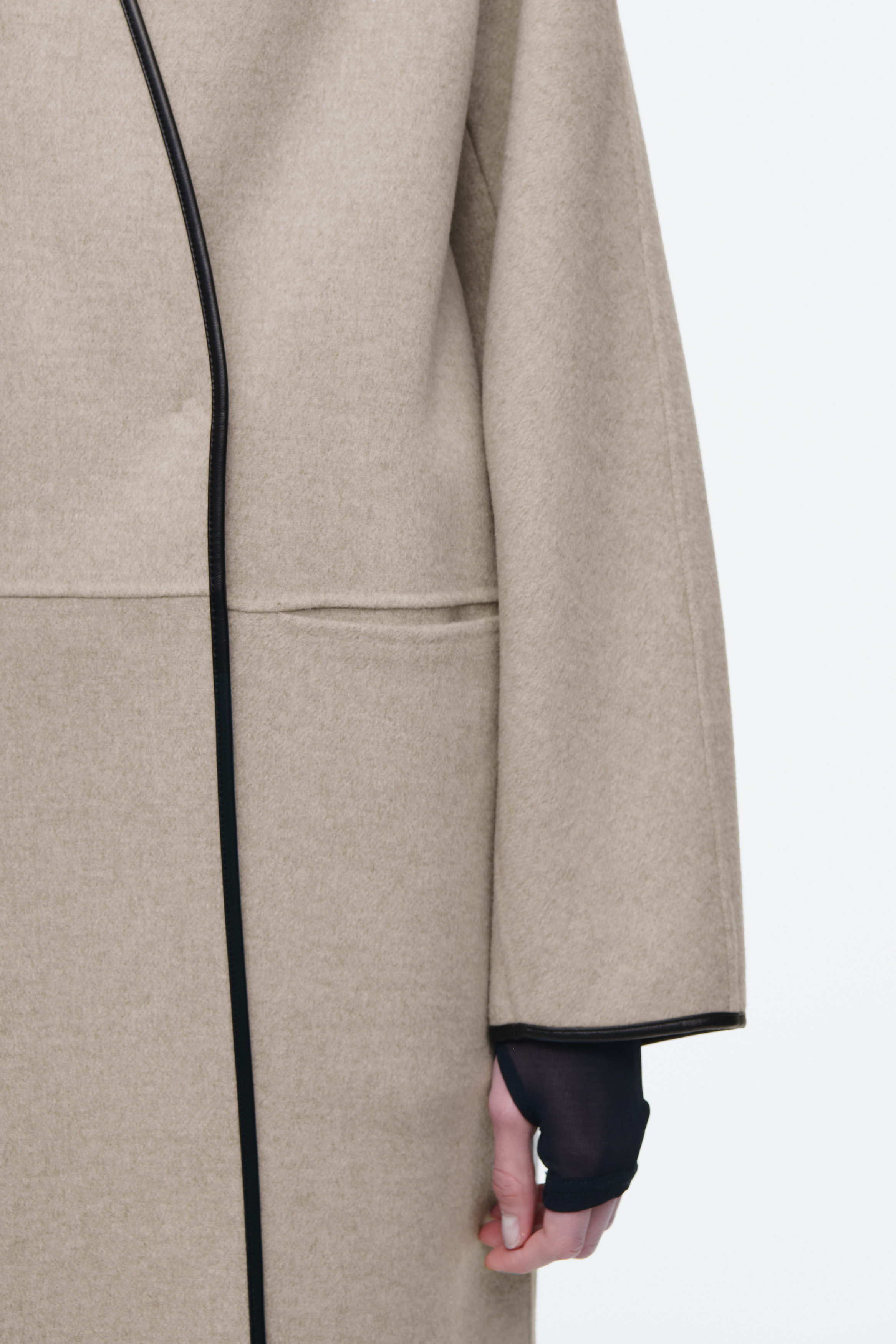 LEATHER-TRIMMED WOOL SCARF COAT - BEIGE | COS