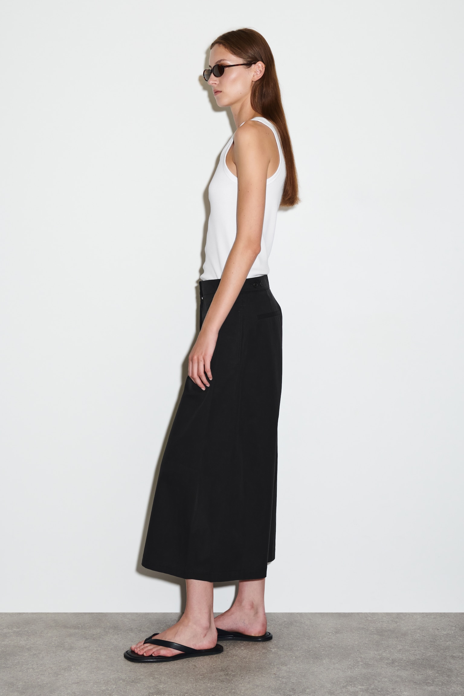 CROPPED COTTON WIDE-LEG TROUSERS - BLACK/LIGHT BEIGE - 4