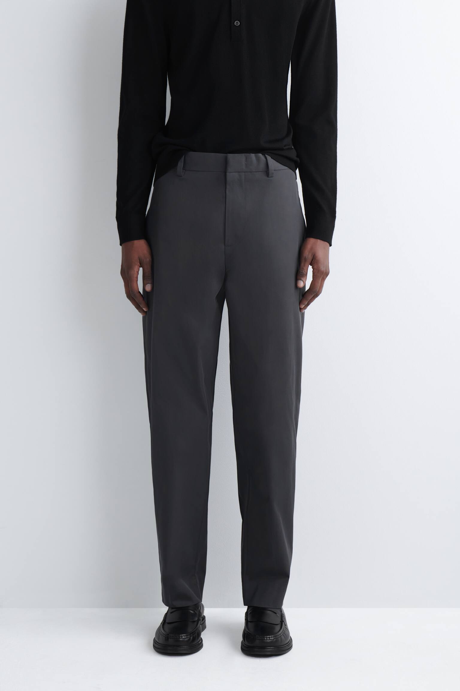 מכנסי כותנה ישרים צ'ינו - CHARCOAL - 3