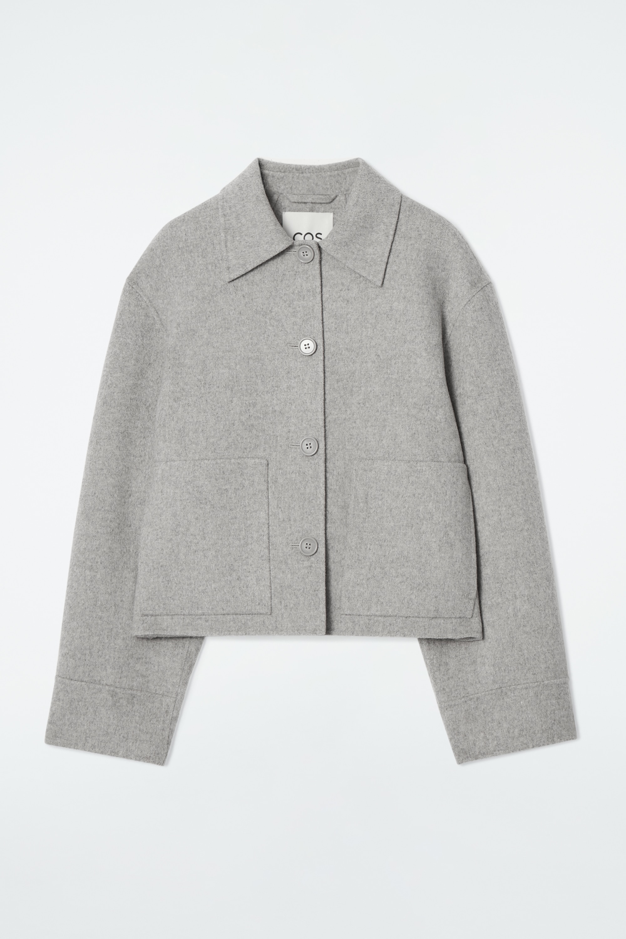 BOXY DOUBLE-FACED WOOL SHORT JACKET - LIGHT GREY/KHAKI/BROWN