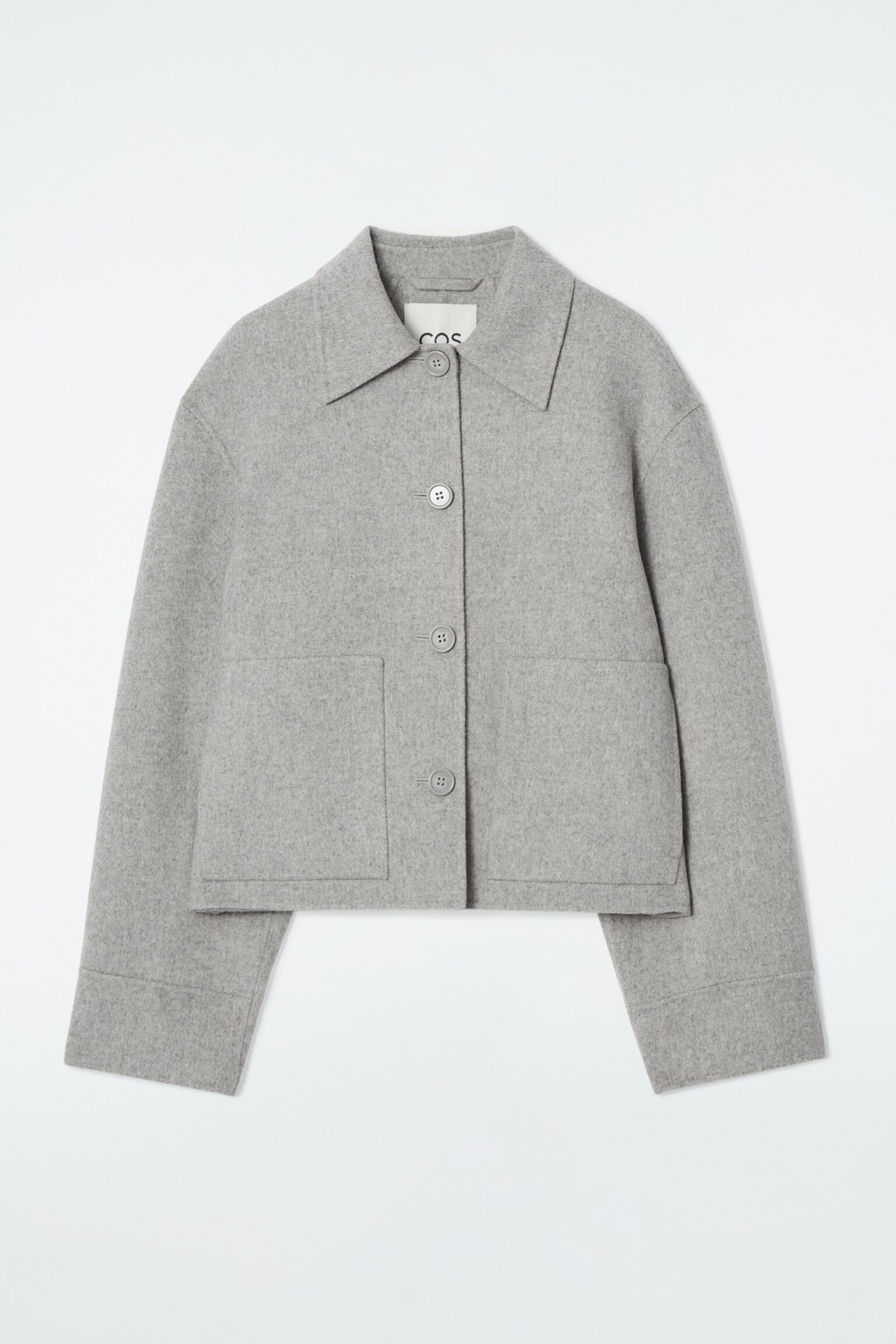 BOXY DOUBLE-FACED WOOL SHORT JACKET - LIGHT GREY/KHAKI/BROWN - 2
