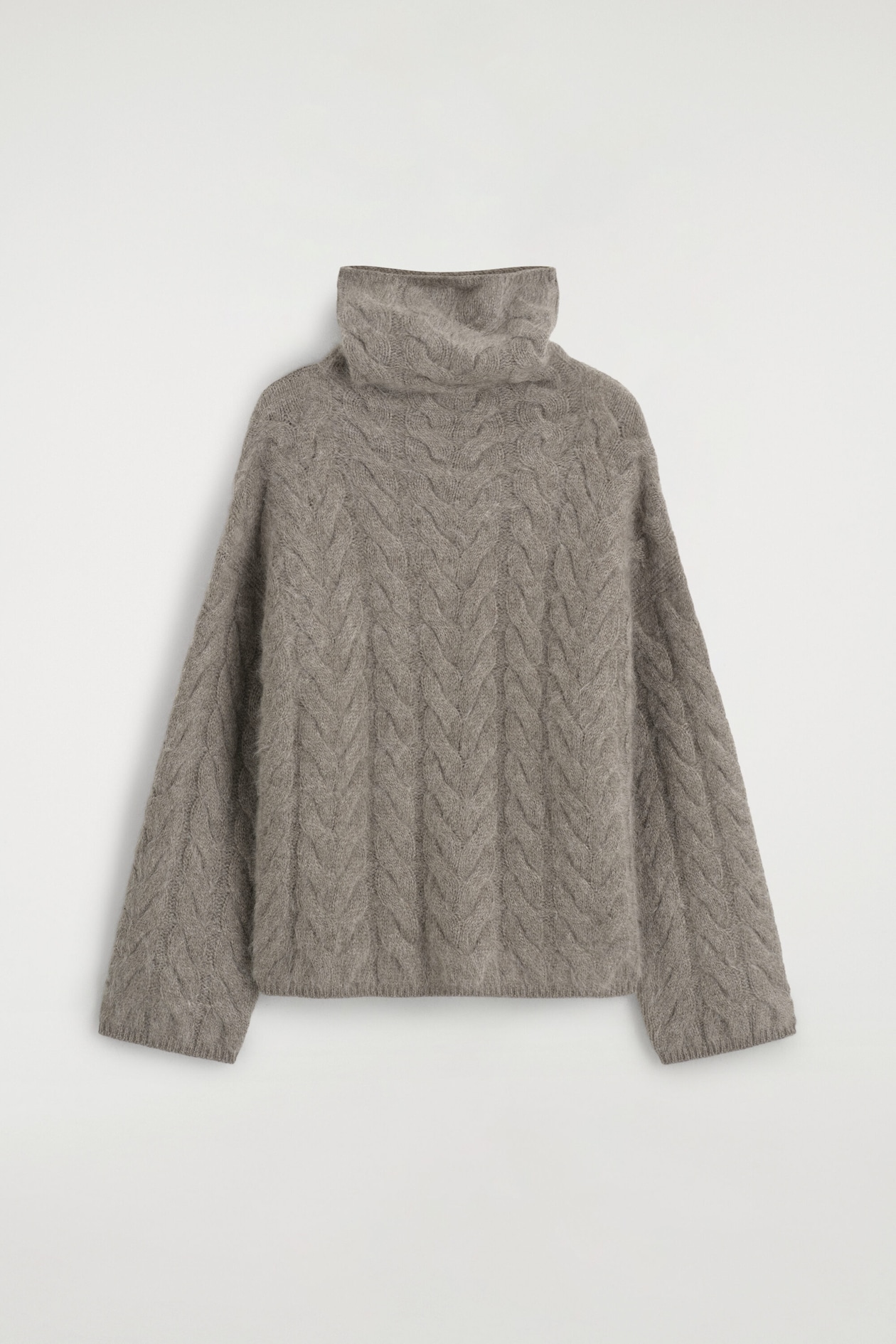 CABLE-KNIT BRUSHED PURE CASHMERE SWEATER — BROWN