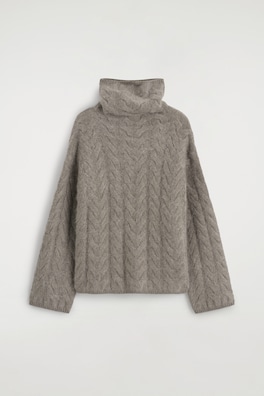CABLE-KNIT BRUSHED PURE CASHMERE SWEATER — BROWN 10