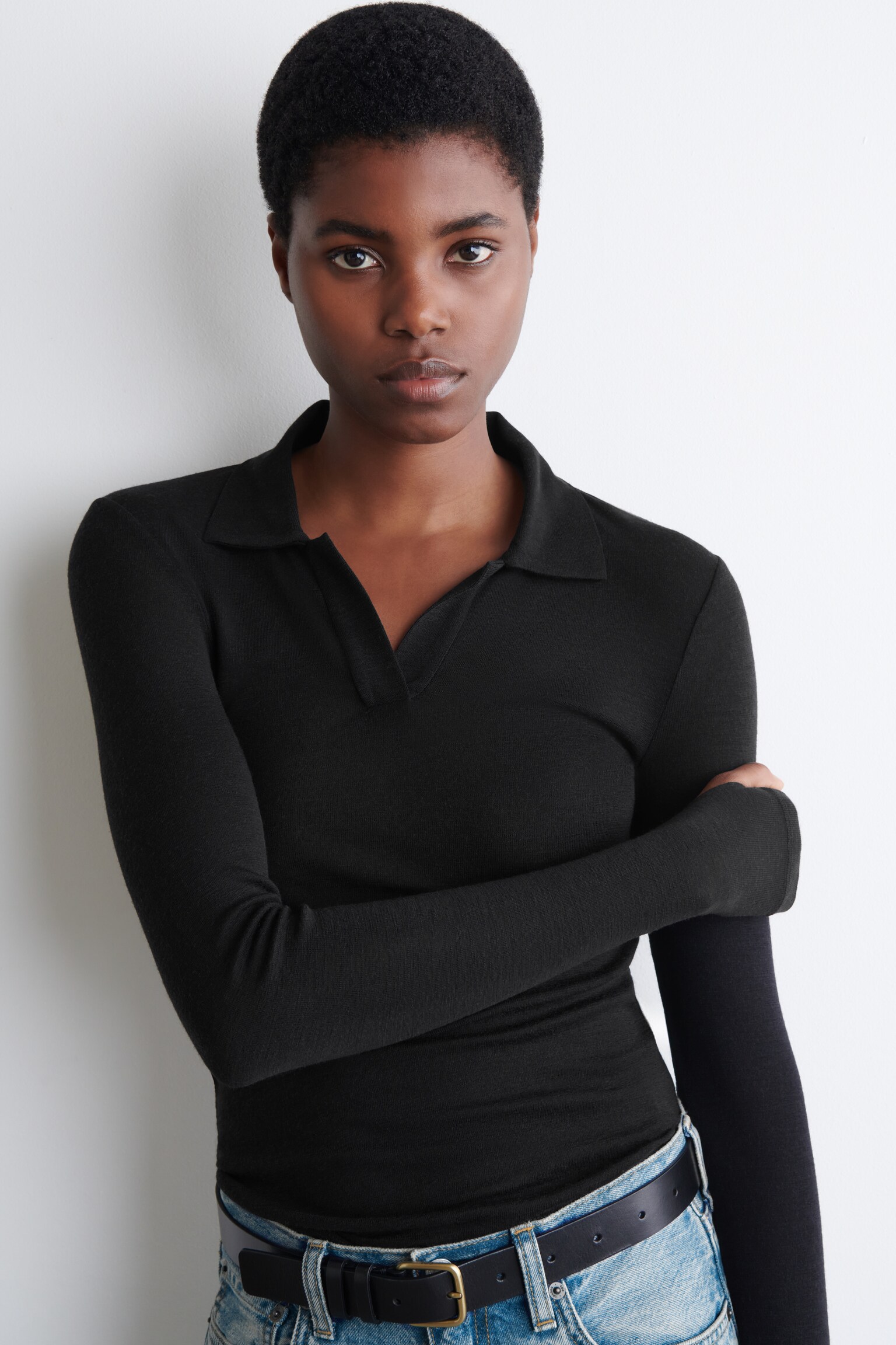 POLOSHIRT AUS MERINOWOLLE - SCHWARZ/BURGUNDERROT MELIERT/BRAUN MELIERT - 7
