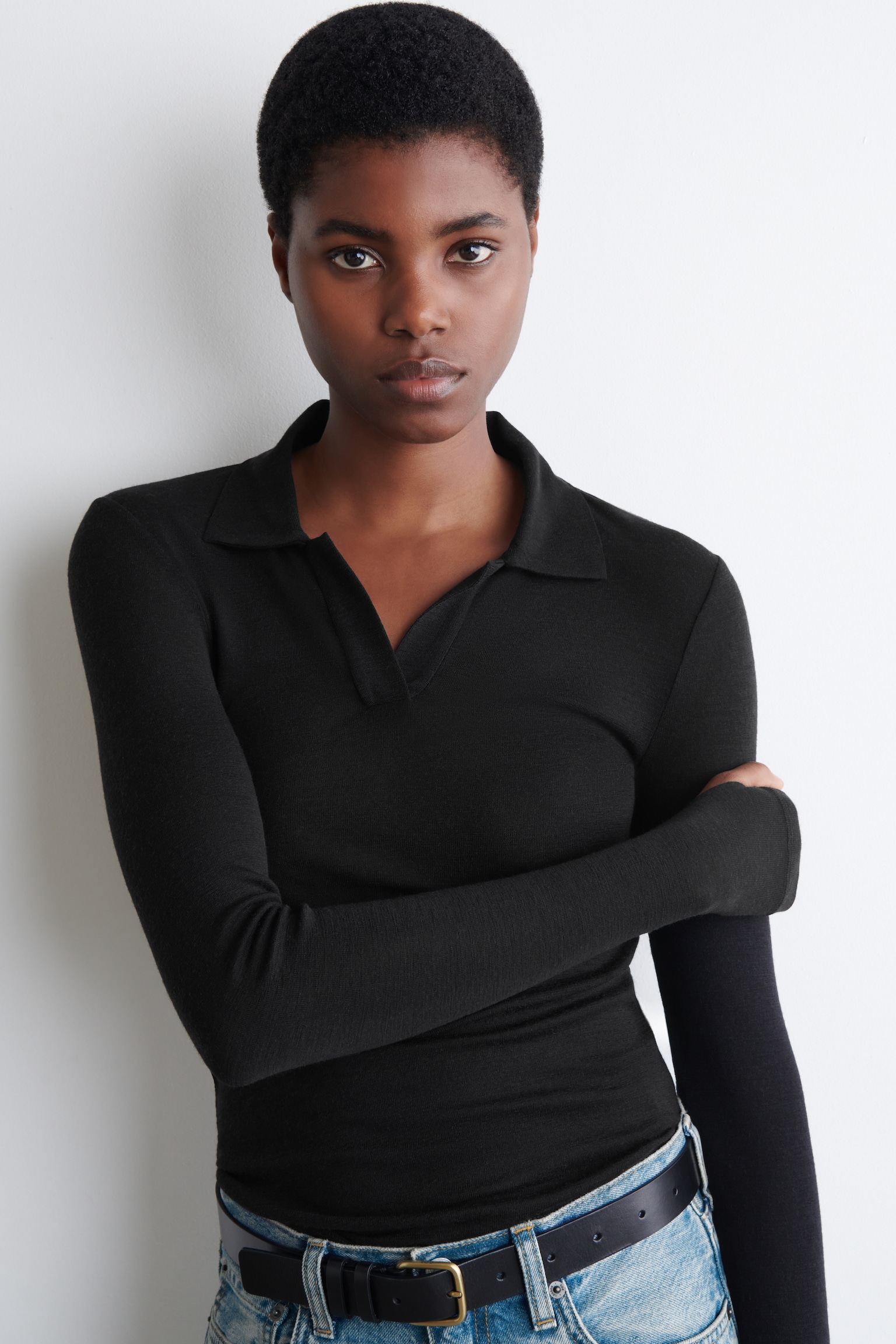 TRICOU POLO DIN LÂNĂ MERINO - NEGRU/BURGUND MELANJ - 3