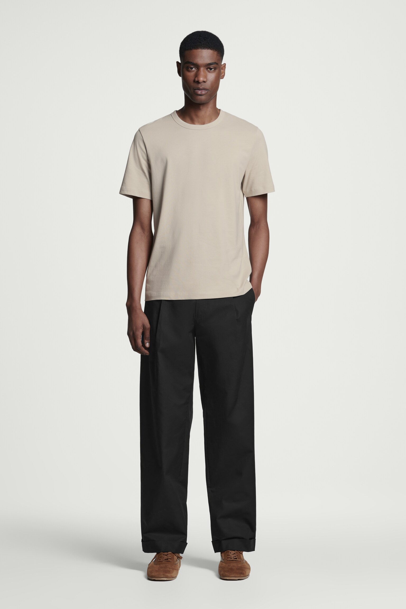 T-SHIRT REGULAR EN COTON BROSSÉ - BEIGE/NOIR/BLEU CIEL/Blanc/BLEU MARINE/VERT POUDRÉ/KAKI - 4