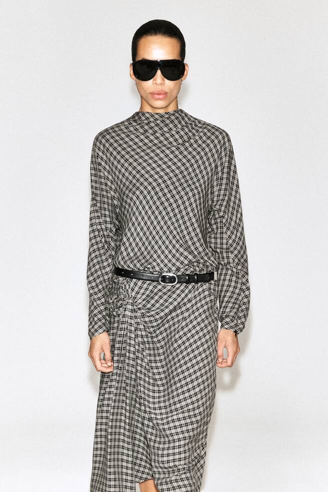 DRAPED CHECKED TOP - GREY / CHECKED - 1