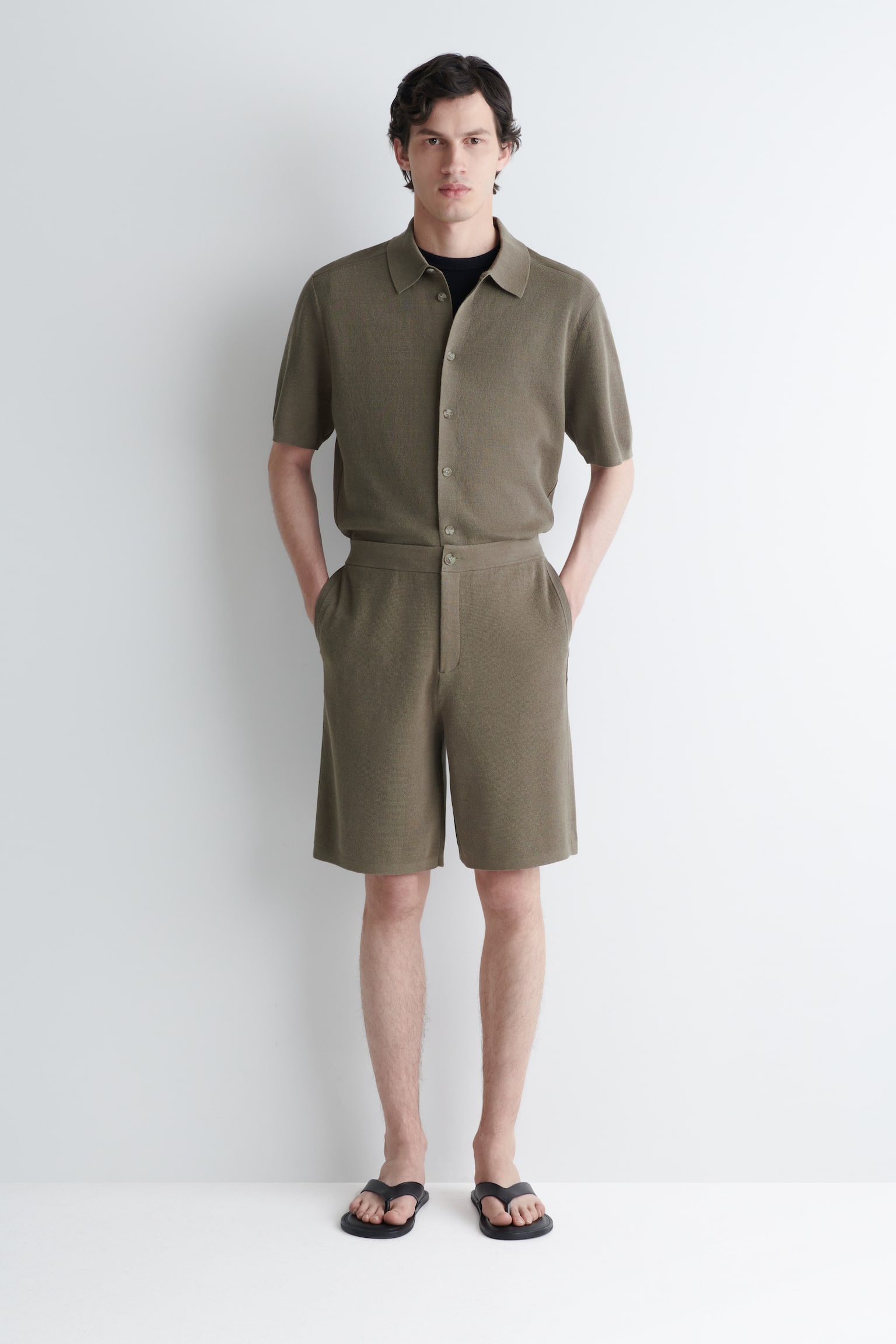 SHORTS IN MAGLIA DI LINO - KAKI - 1