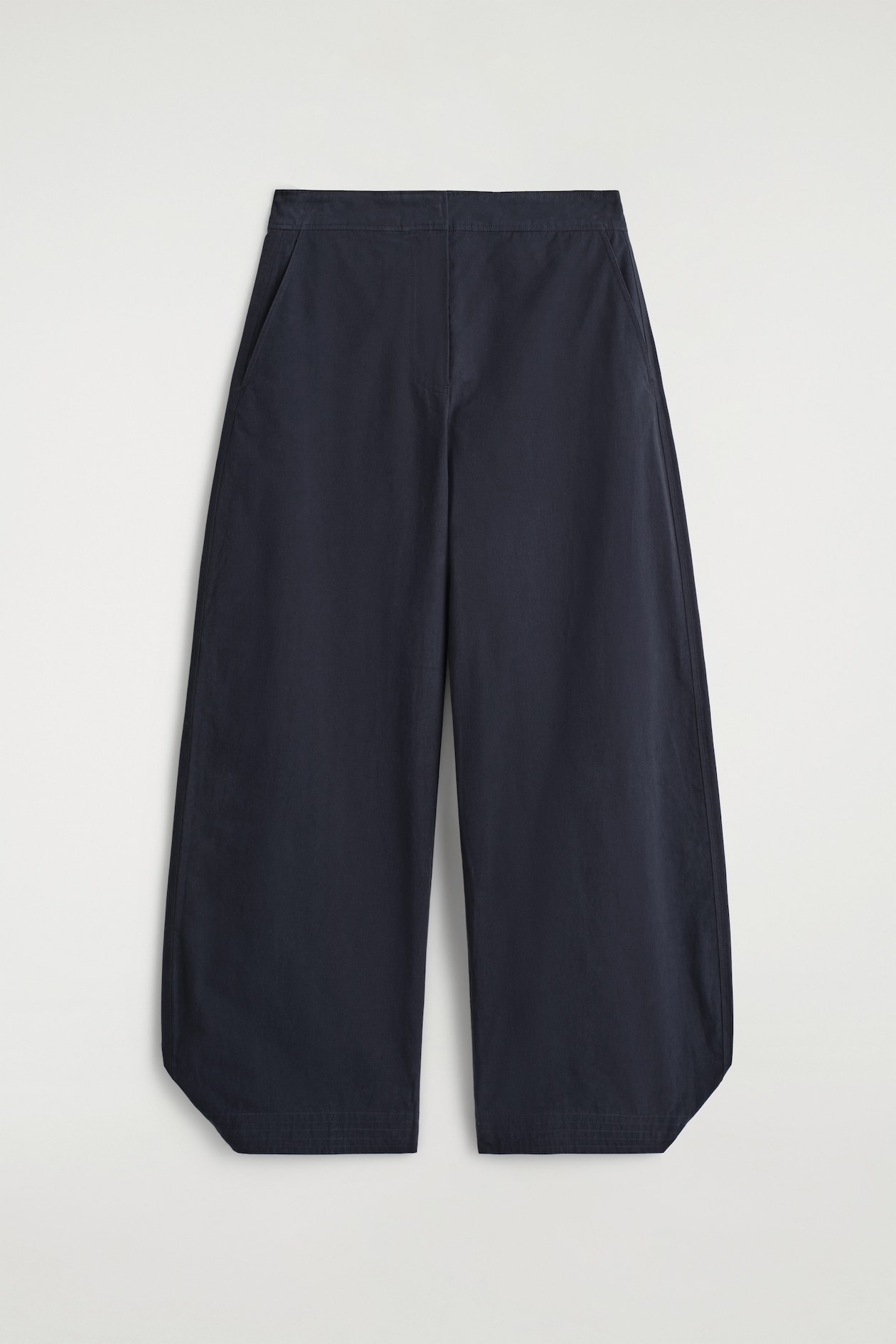 PIMA COTTON BARREL-LEG TROUSERS — NAVY
