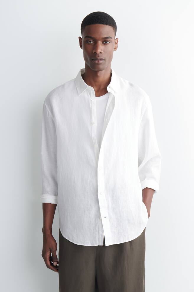 RELAXED LINEN SHIRT - WHITE/DARK GREEN/LIGHT BLUE / STRIPED/NAVY/NAVY/BLACK - 1