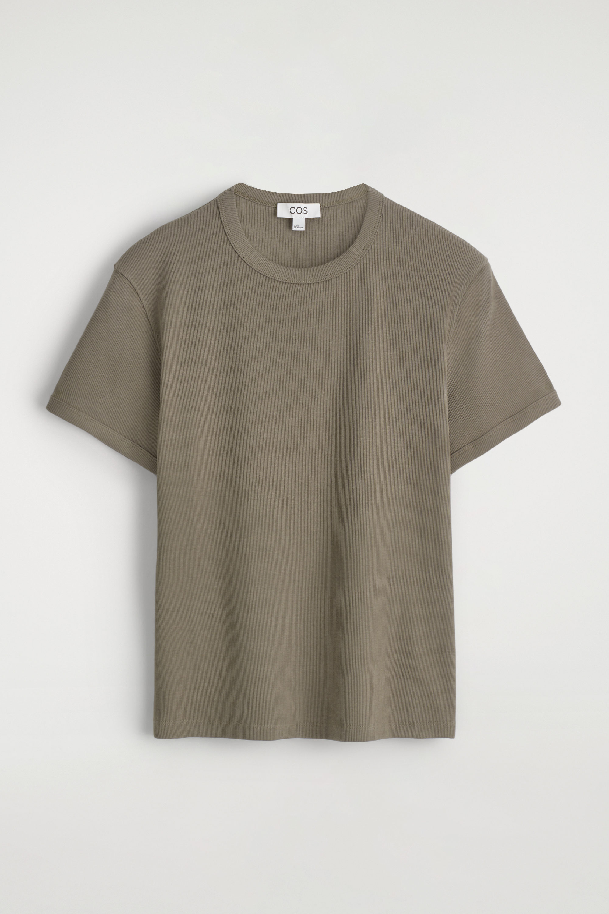 SLIM RIBBED COTTON T-SHIRT - KHAKI | COS