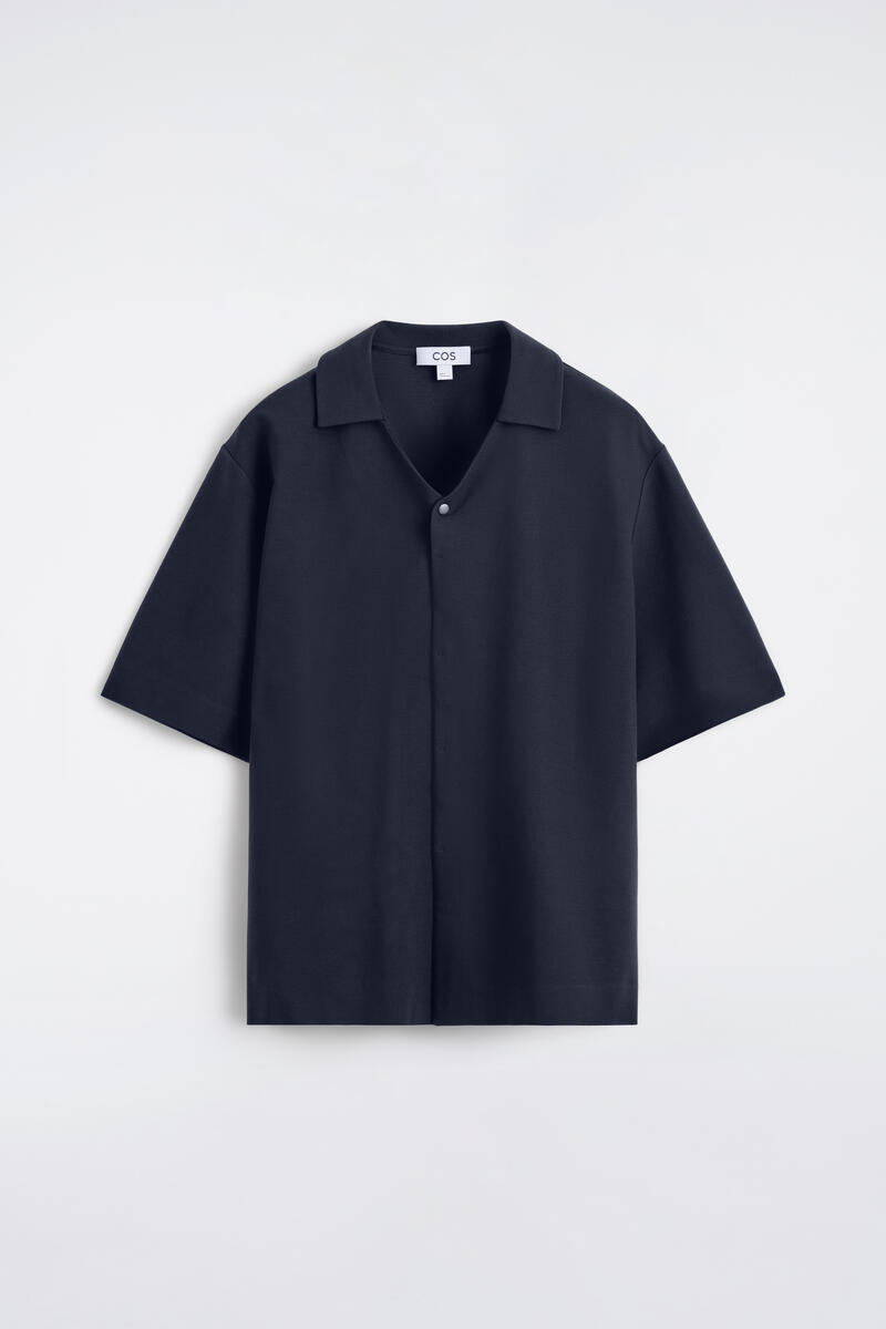 COS Milano-Jersey Short-Sleeved Shirt In Navy Men's Extra Small