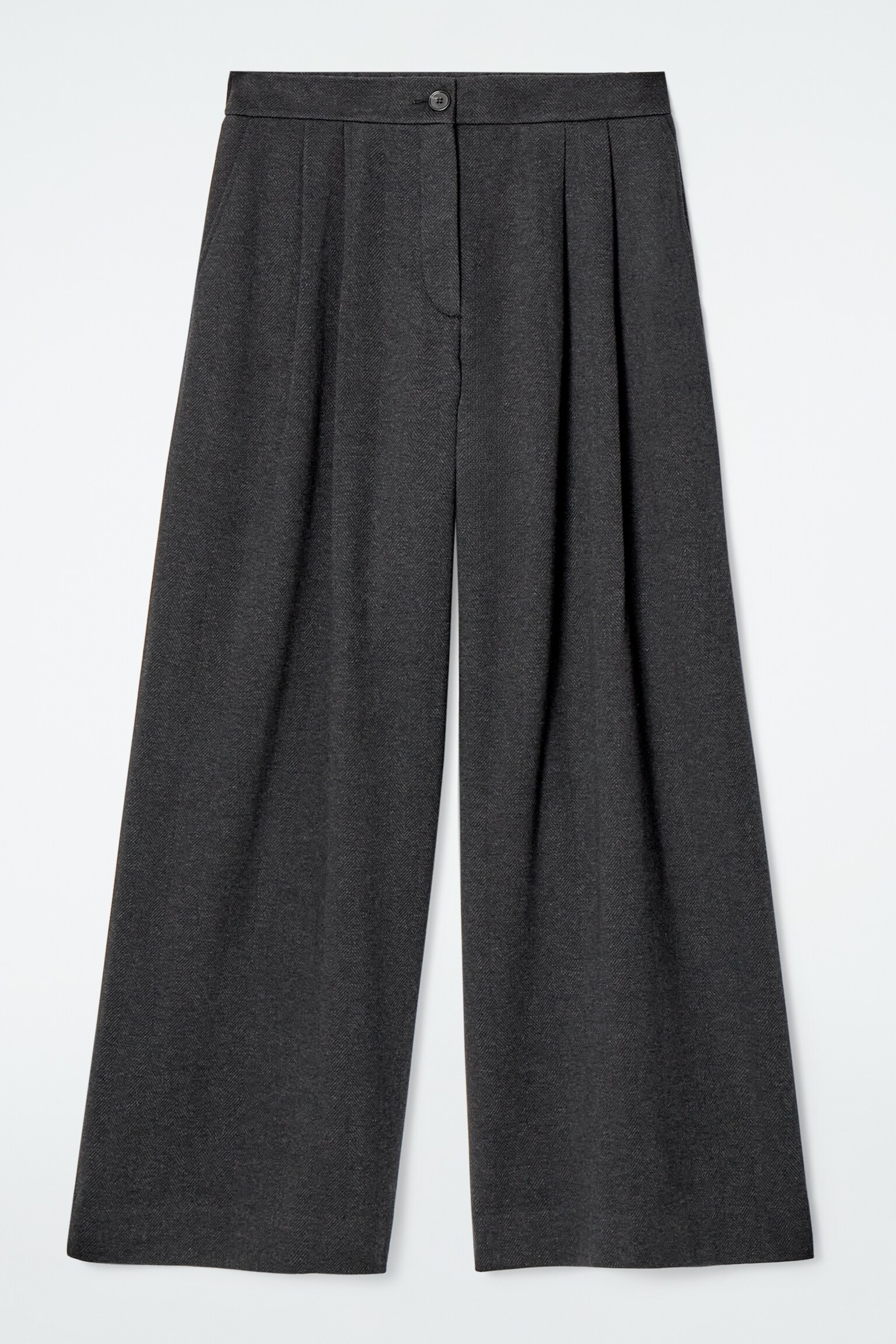 PLEATED WIDE-LEG HERRINGBONE TROUSERS - CHARCOAL