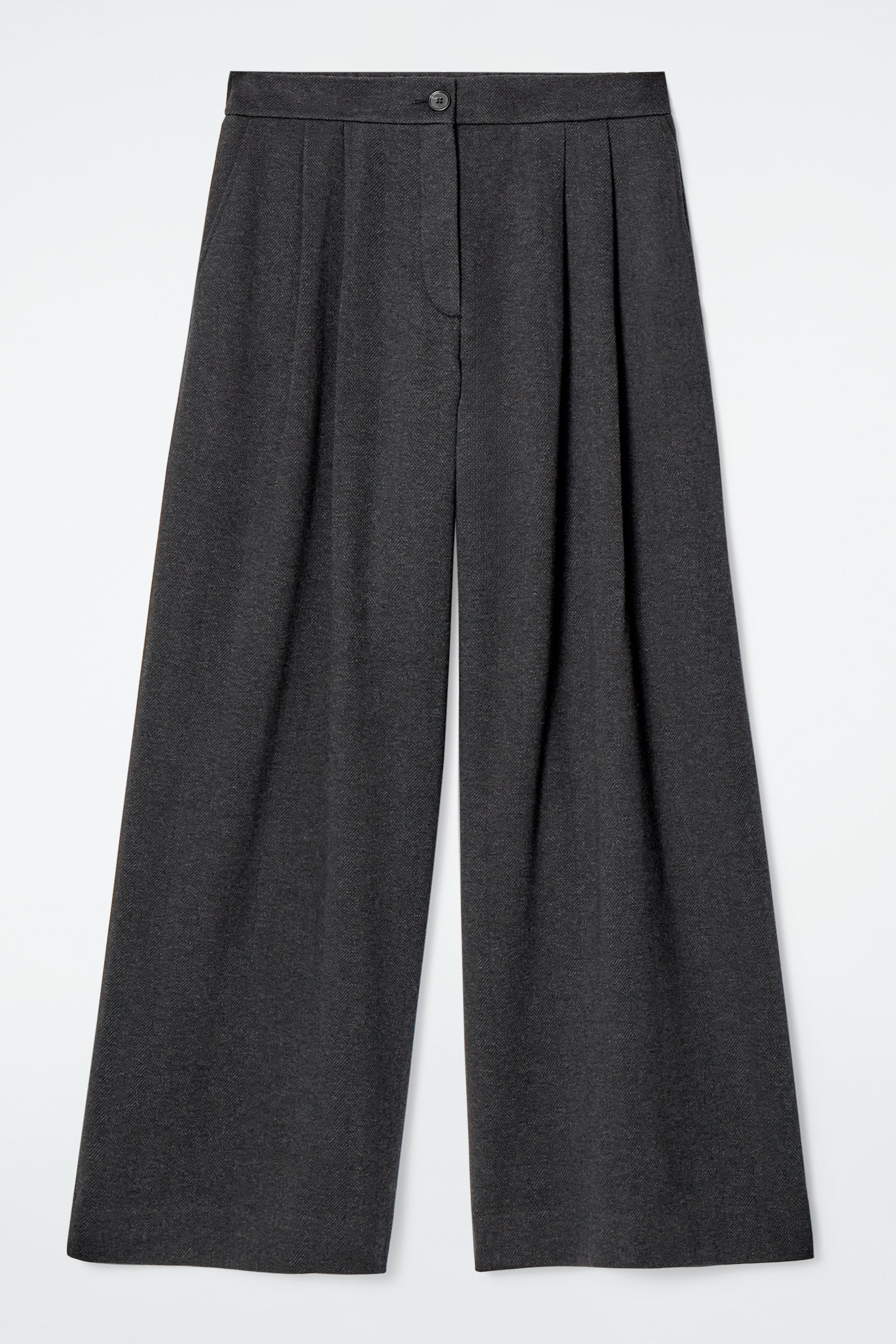 PLEATED WIDE-LEG HERRINGBONE TROUSERS - CHARCOAL | COS