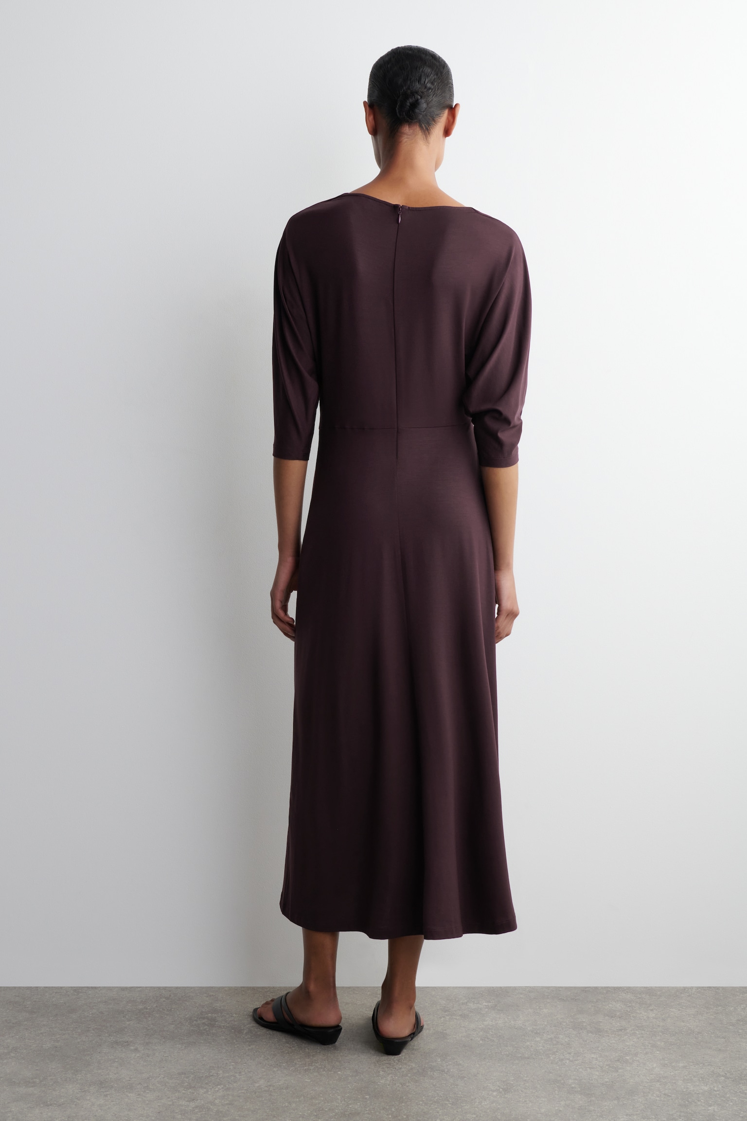 ROBE MIDI DRAPÉE À TAILLE FRONCÉE - BORDEAUX - 5