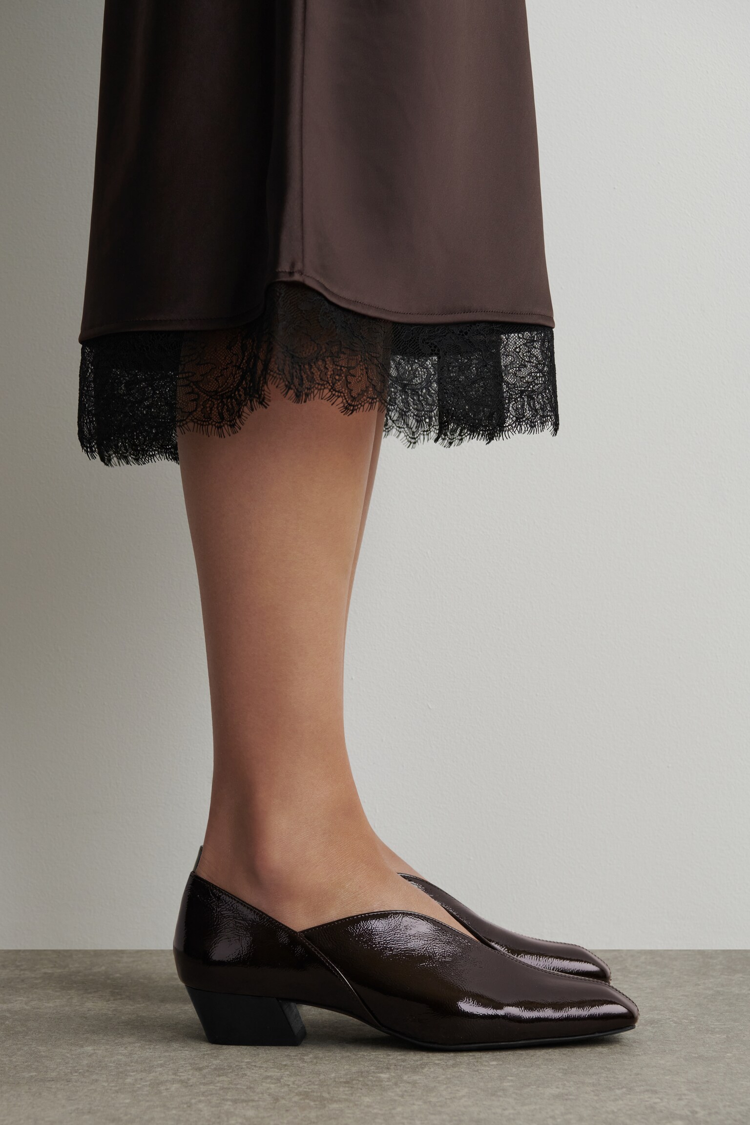 ANGULAR LEATHER HEELED BALLERINAS - BURGUNDY - 4